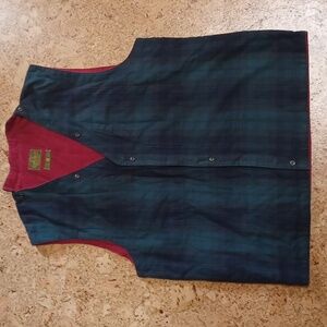 Evergreen Outerwear Vintage Plaid Wool Vest With Red Cotton Lining Men's Size L